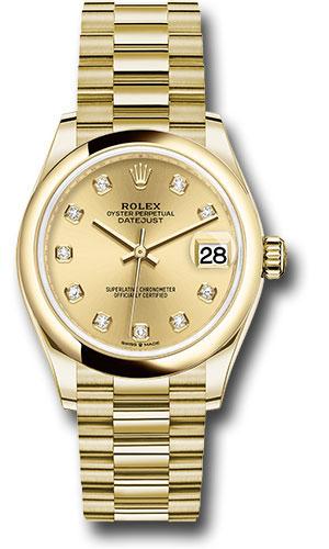 Rolex Yellow Gold Datejust 31 Watch - Domed Bezel - Champagne Diamond Dial - President Bracelet - 278248