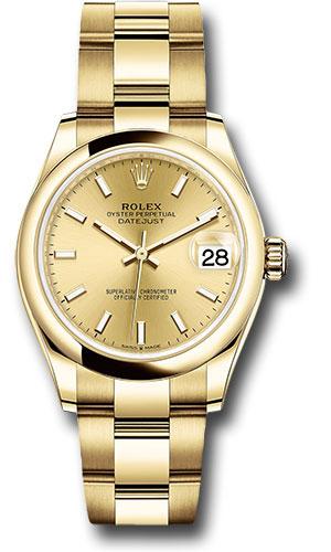 Rolex Yellow Gold Datejust 31 Watch - Domed Bezel - Champagne Index Dial - Oyster Bracelet - 278248