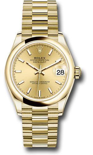 Rolex Yellow Gold Datejust 31 Watch - Domed Bezel - Champagne Index Dial - President Bracelet - 278248