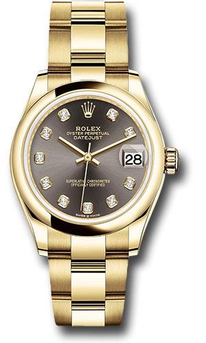 Rolex Yellow Gold Datejust 31 Watch - Domed Bezel - Dark Grey Diamond Dial - Oyster Bracelet - 278248