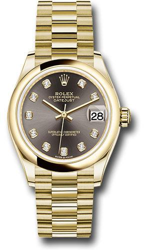 Rolex Yellow Gold Datejust 31 Watch - Domed Bezel - Dark Grey Diamond Dial - President Bracelet - 278248