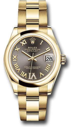 Rolex Yellow Gold Datejust 31 Watch - Domed Bezel - Dark Grey Diamond Six Dial - Oyster Bracelet - 278248