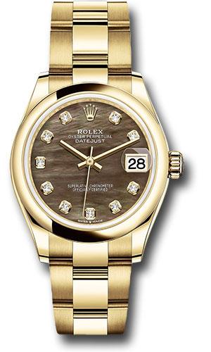 Rolex Yellow Gold Datejust 31 Watch - Domed Bezel - Dark Mother-of-Pearl Diamond Dial - Oyster Bracelet - 278248