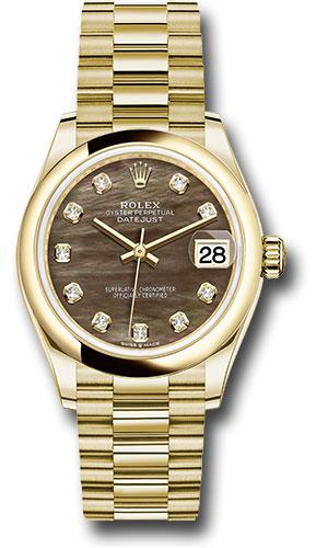 Rolex Yellow Gold Datejust 31 Watch - Domed Bezel - Dark Mother-of-Pearl Diamond Dial - President Bracelet - 278248
