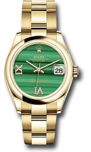 Rolex Yellow Gold Datejust 31 Watch - Domed Bezel - Malachite Diamond Six and Nine Dial - Oyster Bracelet - 278248