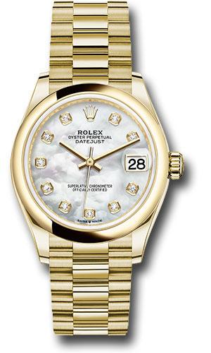 Rolex Yellow Gold Datejust 31 Watch - Domed Bezel - Mother-of-Pearl Diamond Dial - President Bracelet - 278248