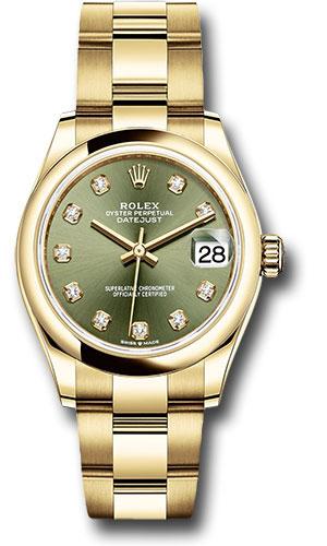 Rolex Yellow Gold Datejust 31 Watch - Domed Bezel - Olive Green Diamond Dial - Oyster Bracelet - 278248