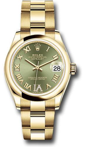 Rolex Yellow Gold Datejust 31 Watch - Domed Bezel - Olive Green Diamond Six Dial - Oyster Bracelet - 278248