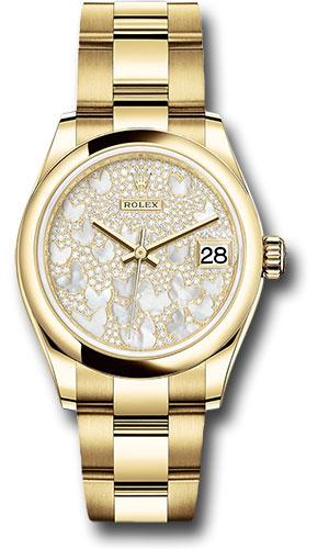 Rolex Yellow Gold Datejust 31 Watch - Domed Bezel - Paved Mother-of-Pearl Butterfly Dial - Oyster Bracelet - 278248