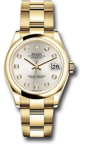 Rolex Yellow Gold Datejust 31 Watch - Domed Bezel - Silver Diamond Dial - Oyster Bracelet - 278248