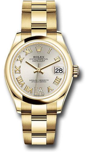 Rolex Yellow Gold Datejust 31 Watch - Domed Bezel - Silver Diamond Six Dial - Oyster Bracelet - 278248