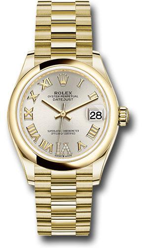 Rolex Yellow Gold Datejust 31 Watch - Domed Bezel - Silver Diamond Six Dial - President Bracelet - 278248