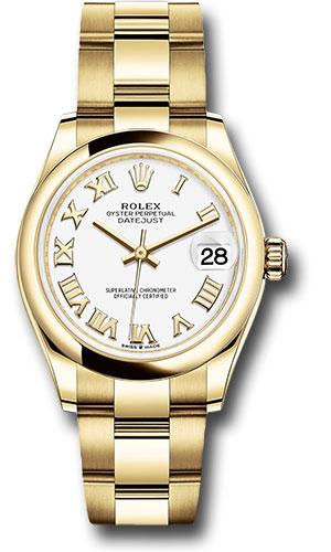 Rolex Yellow Gold Datejust 31 Watch - Domed Bezel - White Roman Dial - Oyster Bracelet - 278248