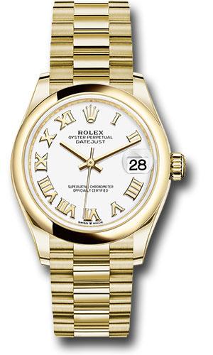 Rolex Yellow Gold Datejust 31 Watch - Domed Bezel - White Roman Dial - President Bracelet - 278248