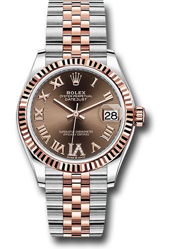 Rolex Steel and Everose Gold Datejust 31 Watch - Fluted Bezel - Dark Rhodium Diamond Roman VI Dial - Jubilee Bracelet - 278271