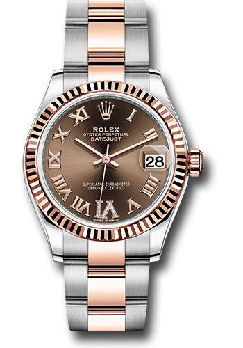 Rolex Steel and Everose Gold Datejust 31 Watch - Fluted Bezel - Dark Rhodium Diamond Roman VI Dial - Oyster Bracelet - 278271