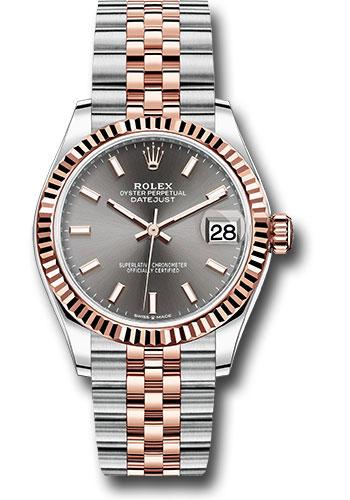 Rolex Steel and Everose Gold Datejust 31 Watch - Fluted Bezel - Dark Rhodium Index Dial - Jubilee Bracelet - 278271
