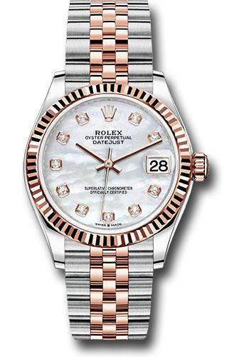 Rolex Steel and Everose Gold Datejust 31 Watch - Fluted Bezel - Silver Diamond Dial - Jubilee Bracelet - 278271