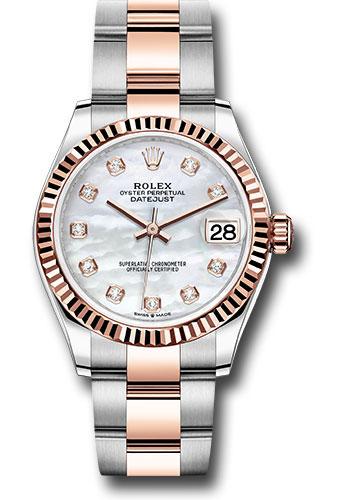 Rolex Steel and Everose Gold Datejust 31 Watch - Fluted Bezel - Silver Diamond Dial - Oyster Bracelet - 278271