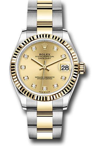 Rolex Steel and Yellow Gold Datejust 31 Watch - Fluted Bezel - Champagne Diamond Dial - Oyster Bracelet - 278273