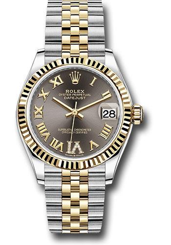 Rolex Steel and Yellow Gold Datejust 31 Watch - Fluted Bezel - Dark Grey Diamond Roman Six Dial - Jubilee Bracelet - 278273