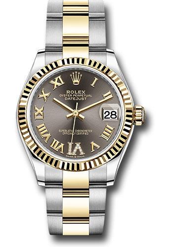 Rolex Steel and Yellow Gold Datejust 31 Watch - Fluted Bezel - Dark Grey Diamond Roman Six Dial - Oyster Bracelet - 278273