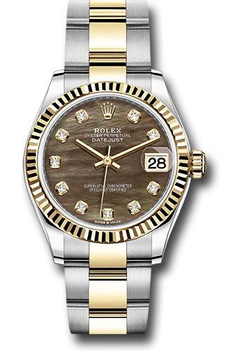 Rolex Steel and Yellow Gold Datejust 31 Watch - Fluted Bezel - Dark Mother-of-Pearl Diamond Dial - Oyster Bracelet - 278273