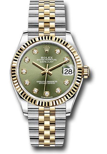 Rolex Steel and Yellow Gold Datejust 31 Watch - Fluted Bezel - Olive Green Diamond Dial - Jubilee Bracelet - 278273