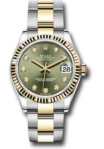 Rolex Steel and Yellow Gold Datejust 31 Watch - Fluted Bezel - Olive Green Diamond Dial - Oyster Bracelet - 278273