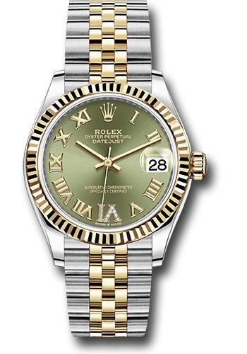 Rolex Steel and Yellow Gold Datejust 31 Watch - Fluted Bezel - Olive Green Diamond Roman Six Dial - Jubilee Bracelet - 278273