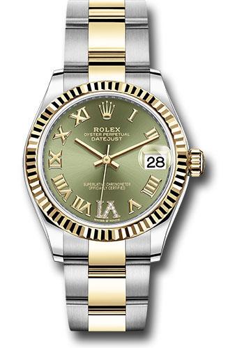 Rolex Steel and Yellow Gold Datejust 31 Watch - Fluted Bezel - Olive Green Diamond Roman Six Dial - Oyster Bracelet - 278273