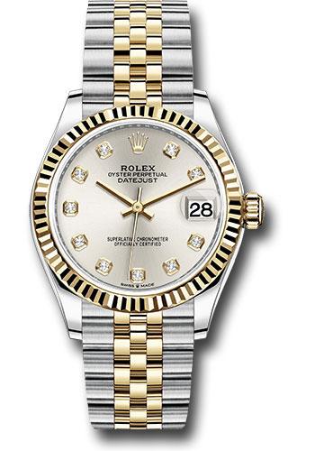 Rolex Steel and Yellow Gold Datejust 31 Watch - Fluted Bezel - Silver Diamond Dial - Jubilee Bracelet - 278273
