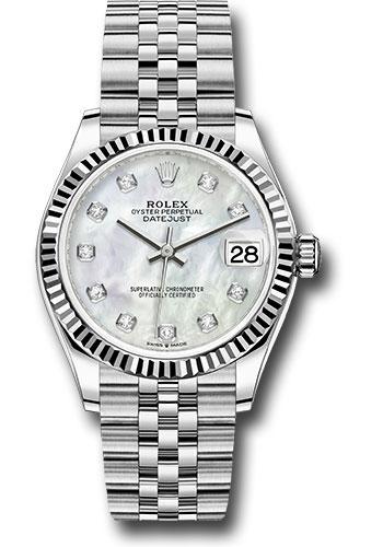 Rolex Steel and White Gold Datejust 31 Watch - Fluted Bezel - White Mother-Of-Pearl Diamond Dial - Jubilee Bracelet - 278274