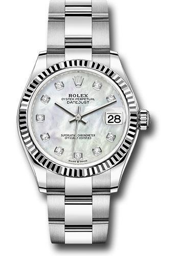Rolex Steel and White Gold Datejust 31 Watch - Fluted Bezel - White Mother-Of-Pearl Diamond Dial - Oyster Bracelet - 278274