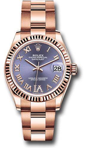 Rolex Everose Gold Datejust 31 Watch - Fluted Bezel - Aubergine Diamond Six Dial - Oyster Bracelet - 278275