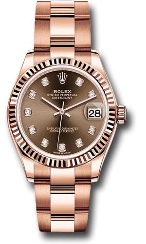 Rolex Everose Gold Datejust 31 Watch - Fluted Bezel - Chocolate Diamond Dial - Oyster Bracelet - 278275