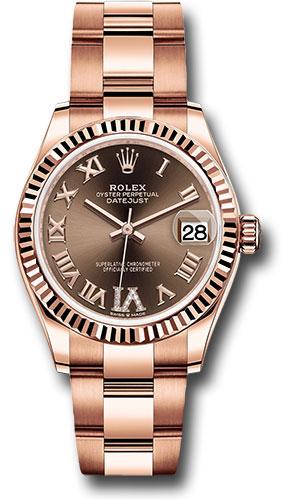 Rolex Everose Gold Datejust 31 Watch - Fluted Bezel - Chocolate Diamond Six Dial - Oyster Bracelet - 278275