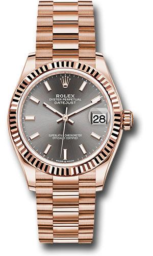 Rolex Everose Gold Datejust 31 Watch - Fluted Bezel - Rhodium Index Dial - President Bracelet - 278275