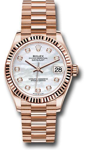 Rolex Everose Gold Datejust 31 Watch - Fluted Bezel - Silver Diamond Dial - President Bracelet - 278275