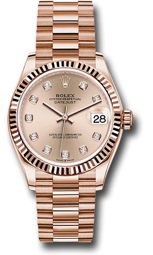 Rolex Everose Gold Datejust 31 Watch - Fluted Bezel - Rose Diamond Dial - President Bracelet - 278275