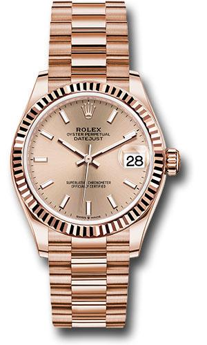 Rolex Everose Gold Datejust 31 Watch - Fluted Bezel - Rose Index Dial - President Bracelet - 278275