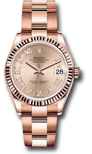 Rolex Everose Gold Datejust 31 Watch - Fluted Bezel - Rose Roman Dial - Oyster Bracelet - 278275
