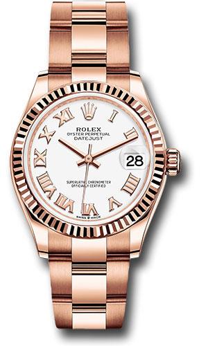Rolex Everose Gold Datejust 31 Watch - Fluted Bezel - White Roman Dial - Oyster Bracelet - 278275