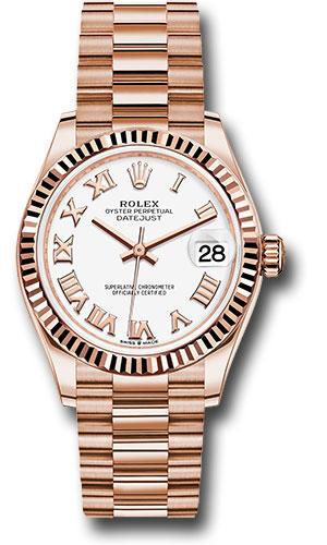 Rolex Everose Gold Datejust 31 Watch - Fluted Bezel - White Roman Dial - President Bracelet - 278275