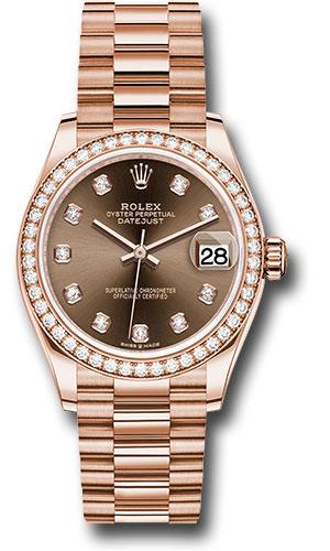 Rolex Everose Gold Datejust 31 Watch - Diamond Bezel - Chocolate Diamond Dial - President Bracelet - 278285RBR