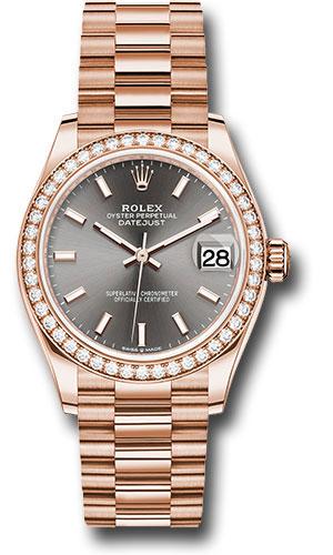 Rolex Everose Gold Datejust 31 Watch - Diamond Bezel - Rhodium Index Dial - President Bracelet - 278285RBR