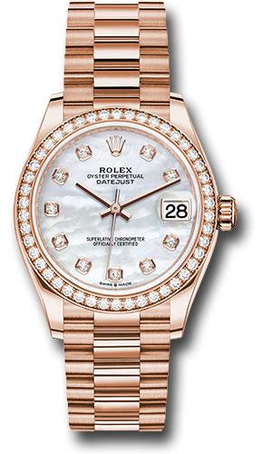 Rolex Everose Gold Datejust 31 Watch - Diamond Bezel - Silver Diamond Dial - President Bracelet - 278285RBR