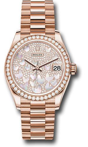 Rolex Everose Gold Datejust 31 Watch - Diamond Bezel - Diamond Paved Butterfly Dial - President Bracelet - 278285RBR
