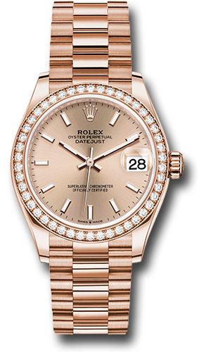 Rolex Everose Gold Datejust 31 Watch - Diamond Bezel - Rose Index Dial - President Bracelet - 278285RBR