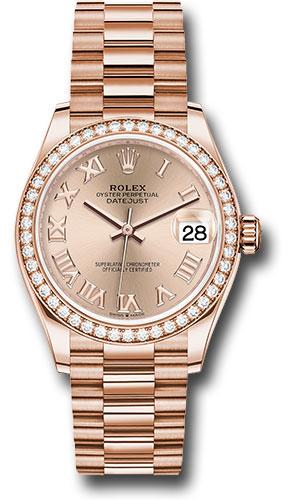 Rolex Everose Gold Datejust 31 Watch - Diamond Bezel - Rose Roman Dial - President Bracelet - 278285RBR